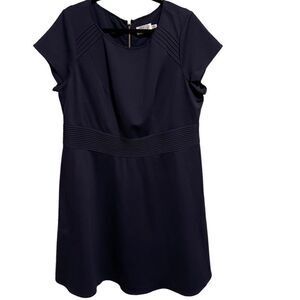 Eliza J- Women’s Navy Blue Fit Flare Stretch Short Sleeve Knee Length Dress, 16W